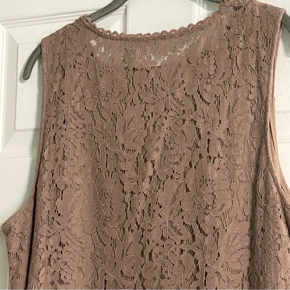 Isaac Mizrahi dress 1X sleeveless lined lace dress in mocha side zip eyelash hem - Picture 6 of 16